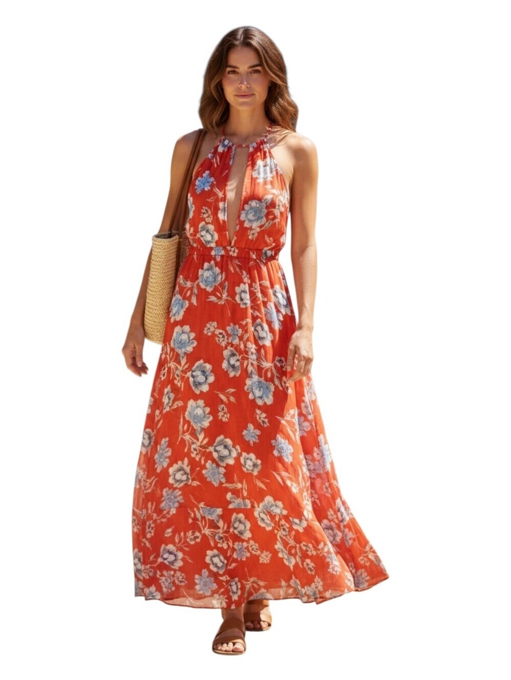 Patrons Of Peace Womens Tropical Floral Vacation Wedding Gauze Maxi Dress Medium